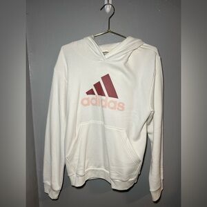 Adidas White Regular Fit Hoodie with Pink Logo